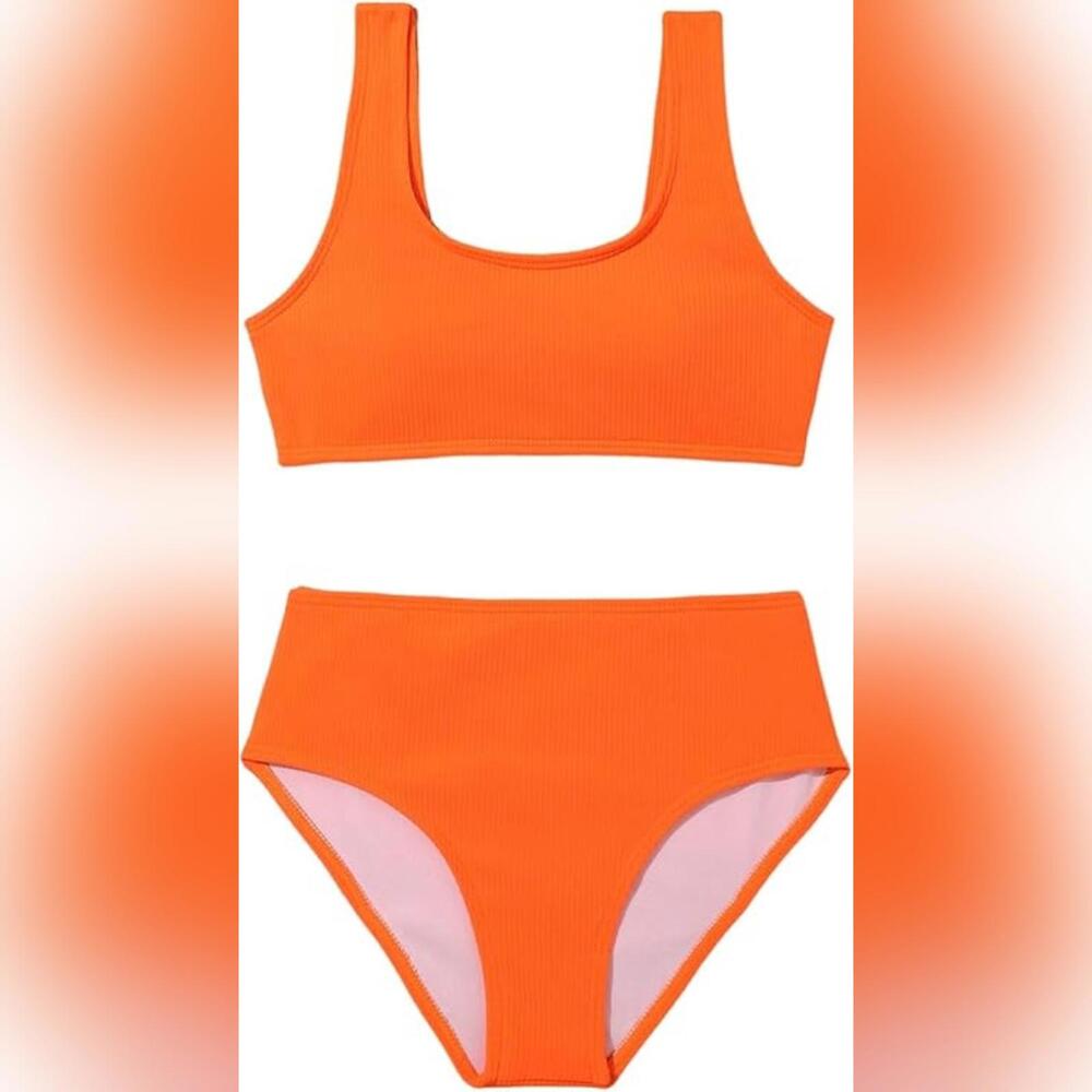 NWOT Milumia Girls 2 Piece Solid Sport High Waist Bikini Swimsuit Set, 160 (14)